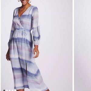 Anthropology Cloth Stone Elegant Blue& Purple Tie Dye striped Women's Dress XL